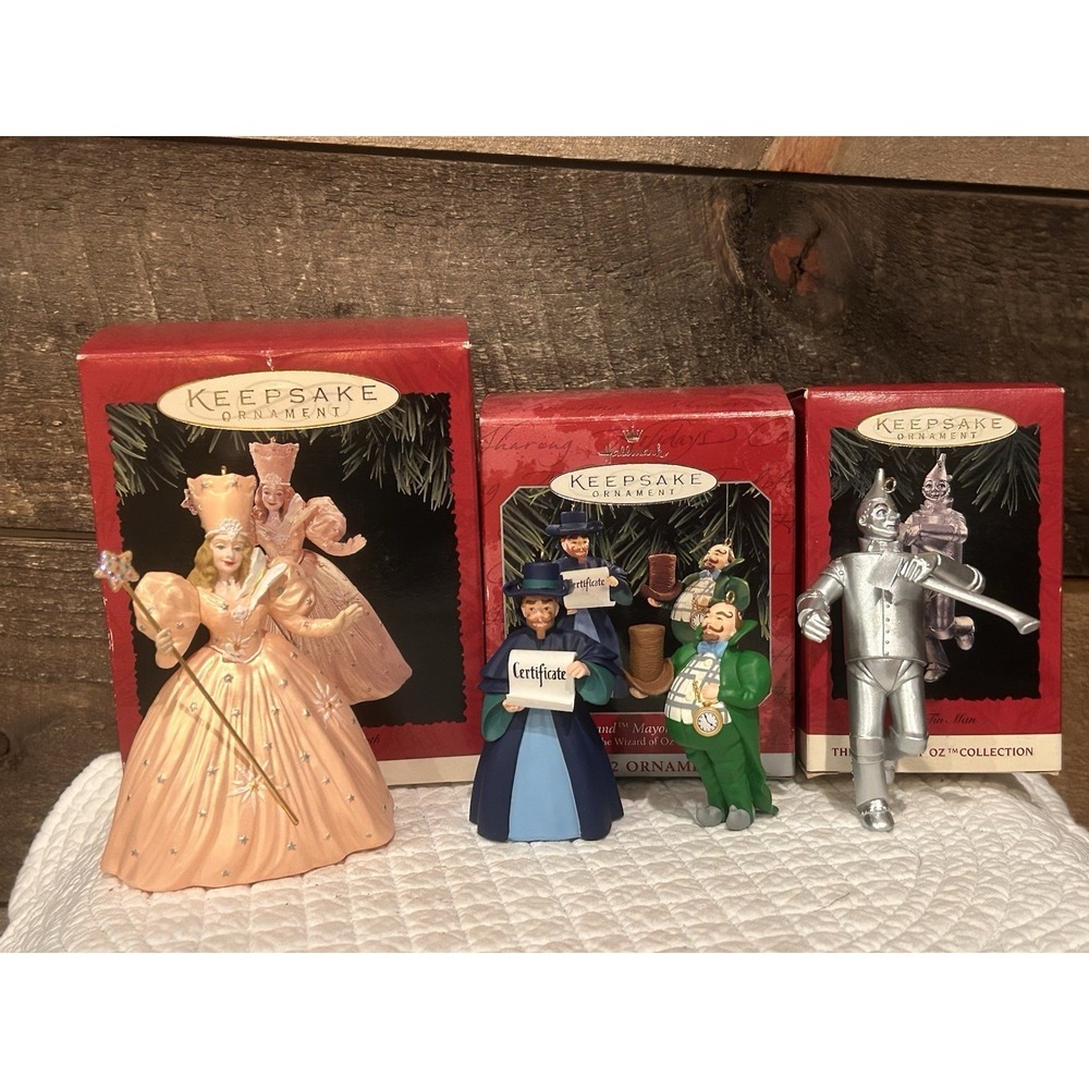 1995 Hallmark WIZARD of OZ Keepsake Ornaments‎ GLINDA Good Witch TIN MAN Coroner
